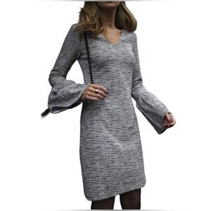 Banana Republic Gray Marled Bell Sleeve Long-Sleeve Dress